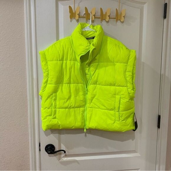 NWT Free People Puffer Vest size XS Oversized Lime Green - Picture 2 of 7